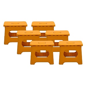 kuber industries set of 6 small folding stool for sitting - plastic foldable amp portable step stool for kids - orange