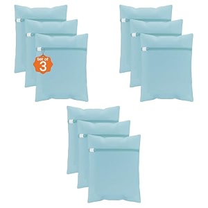 kuber industries set of 3 polyester mesh laundry bag with zip  reusable washing bags for washing machine  ideal for lingerie delicate fabrics amp shoes protection  yz-6-blu  plain - blue