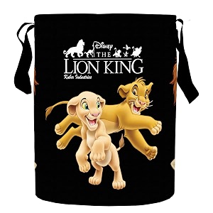 kuber industries disney lion king print round non woven fabric foldable laundry basket toy storage basket cloth storage basket with handles45 ltr black-kubmart11643