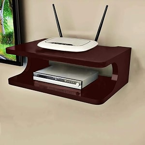 kuber industries setup box standengineered wooden wifi routergame consoleremote holding wall shelfwall mount rack for home dcorset of 1brown