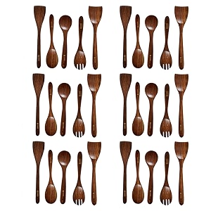 kuber industries sheesham handicrafts wooden serving and cooking spoons  no harmful polish  naturally non-stick  wood brown spoons kitchen utensil  handmade spatula set of 5 pack of 6