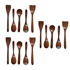 kuber industries sheesham handicrafts wooden serving and cooking spoons  no harmful polish  naturally non-stick  wood brown spoons kitchen utensil  handmade spatula set of 5 pack of 3