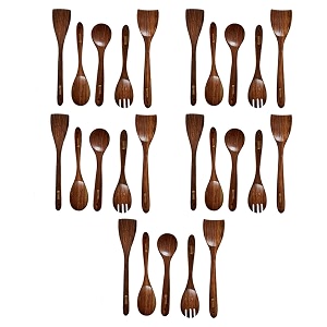 kuber industries sheesham handicrafts wooden serving and cooking spoons  no harmful polish  naturally non-stick  wood brown spoons kitchen utensil  handmade spatula set of 5 pack of 5