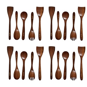 kuber industries sheesham handicrafts wooden serving and cooking spoons  no harmful polish  naturally non-stick  wood brown spoons kitchen utensil  handmade spatula set of 5 pack of 4