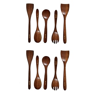 kuber industries sheesham handicrafts wooden serving and cooking spoons  no harmful polish  naturally non-stick  wood brown spoons kitchen utensil  handmade spatula set of 5 pack of 2