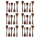 Kuber Industries Sheesham Handicrafts Wooden Serving and Cooking Spoons | No Harmful Polish | Naturally Non-Stick | Wood Brown Spoons Kitchen Utensil | Handmade Spatula Set of 5 (Pack of 6)