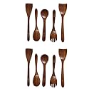 Kuber Industries Sheesham Handicrafts Wooden Serving and Cooking Spoons | No Harmful Polish | Naturally Non-Stick | Wood Brown Spoons Kitchen Utensil | Handmade Spatula Set of 5 (Pack of 2)