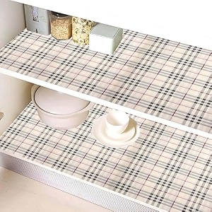 kuber industries polyvinyl chloride checkered 10 mtr anti slip kitchen shelf sheets - waterproof wardrobe sheets for shelvescabinetcupboard - shelf liner for refrigerator easy to cut cream