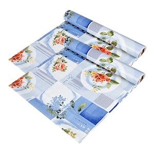 kuber industries polyvinyl chloride shelf liner  kitchen cabinet protector  drawer liner mat  flower check roll  3 mtr  pack of 3  blue
