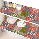 Kuber Industries PVC(10 Mtr) Multipurpose Flower Anti Slip Kitchen Mats for Shelf,Waterproof Trolley Mats for Fridge,Cabinet,Drawer,Bathroom,Liner for Refrigerator(Easy to Cut)(Orange),Multicolor
