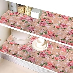 kuber industries shelf liner pvc kitchen cabinet mat  shelf liner for drawer  flower design wardrobe mat  10 meter  beige