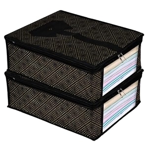 kuber industries shirt cover  shirt storage organizer  clothing organizer  foldable shirt cover  wardrobe organizer with transparent window  golden-dot shirt bag  pack of 4  black