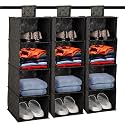 Kuber Industries Pack of 3 Non Woven Foldable 4 Shelf Hanging Closet Organizer/Organiser | Wardrobe/Cupboard/Almirah Hanging Cloth Organizer | Perfect for Clothes| Golden-Dot-Black