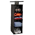 Kuber Industries Non Woven Foldable 4 Shelf Hanging Closet Organizer/Organiser | Wardrobe/Cupboard/Almirah Hanging Cloth Organizer | Perfect for Clothes/Garment | Golden-Dot-Black