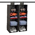 Kuber Industries Pack of 2 Non Woven Foldable 4 Shelf Hanging Closet Organizer/Organiser | Wardrobe/Cupboard/Almirah Hanging Cloth Organizer | Perfect for Clothes| Golden-Dot-Black