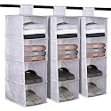 Kuber Industries Non Woven Foldable 4 Shelf Hanging Closet Organizer/Organiser | Wardrobe/Cupboard/Almirah Hanging Cloth Organizer | Perfect for Clothes/Garment | Jute Printed-Grey