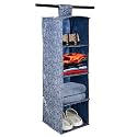 Kuber Industries Non Woven Foldable 4 Shelf Hanging Closet Organizer/Organiser | Wardrobe/Cupboard/Almirah Hanging Cloth Organizer | Perfect for Clothes/Garment | Golden-Dot-Black