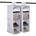 Kuber Industries Pack of 2 Non Woven Foldable 4 Shelf Hanging Closet Organizer/Organiser | Wardrobe/Cupboard/Almirah Hanging Cloth Organizer | Perfect for Daily Wear Clothes| Jute Printed-Grey