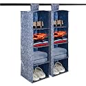 Kuber Industries Non Woven Foldable 4 Shelf Hanging Closet Organizer/Organiser | Wardrobe/Cupboard/Almirah Hanging Cloth Organizer | Perfect for Clothes/Garment | Golden-Dot-Black