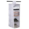Kuber Industries Non Woven Foldable 4 Shelf Hanging Closet Organizer/Organiser | Wardrobe/Cupboard/Almirah Hanging Cloth Organizer | Perfect for Clothes/Garment | Jute Printed-Grey
