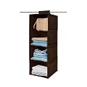 Kuber Industries Shoe Stoarge Rack | 4 Shelf Closet Hanging Organizer | Foldable Wardrobe Storage For Cloth, Toys | Dress Shelf For Clothes with Velcro | Plain | Brown