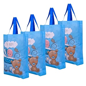 kuber industries shopping bag  non-woven gift bag  baby shower bag  reusable grocery bag  christmas gift bags  tote bags with handle  boy-print hand bag  pack of 6  sky blue