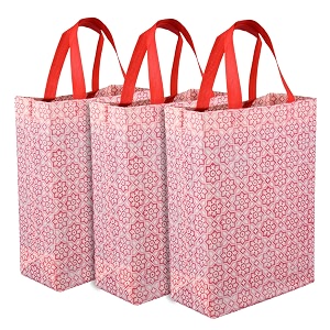 kuber industries shopping handbag  grocery handbag  shopping bag  grocery shopping bag  reusable shopping bags  vegetable bag  star-print carry bag  pack of 3  pink