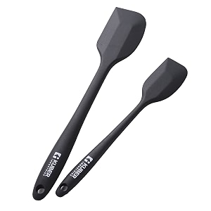 kuber industries silicon spatula set bpa-free amp food grade siliconnon-stick cookware set of 2 1 large 1 regular spatulacooking amp baking essentialsheat resistantdishwasher safe black