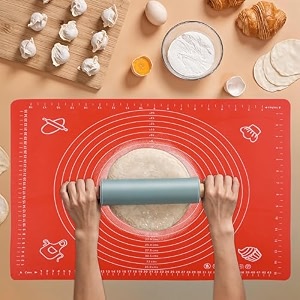 kuber industries silicone mat for chapati  reusable roti mat for kitchen  non-stick silicone sheet for chapati  ideal for rolling dough kneading amp baking  hw-9-rd  spiral - red