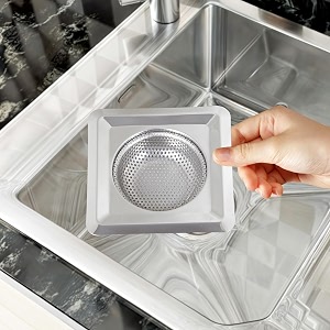 kuber industries sink strainer - kitchen and bathroom drain catcher mesh deep filter square moti jali 115 mm silver