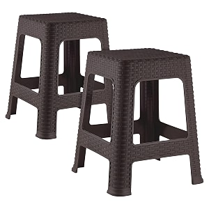 kuber industries sitting stool  plastic non-slip lightweight stool  for indoor outdoor office amp home  pack of 2  brown