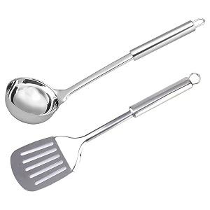 kuber industries slotted turner amp ladlestainless steel serving setnonstick cooking setutensils cookware gadgets for kitchenpack of 2 silver