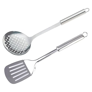 kuber industries slotted turner amp skimmerstainless steel serving setnonstick cooking setutensils cookware gadgets for kitchenpack of 2 silver