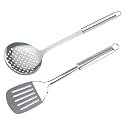 Kuber Industries Slotted Turner &amp; Skimmer|Stainless Steel Serving Set|Nonstick Cooking Set|Utensils Cookware Gadgets for Kitchen|Pack of 2 (Silver)