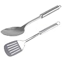 Kuber Industries Slotted Turner & Spoon|Stainless Steel Serving Set|Nonstick Cooking Set|Utensils Cookware Gadgets for Kitchen|Pack of 2 (Silver)