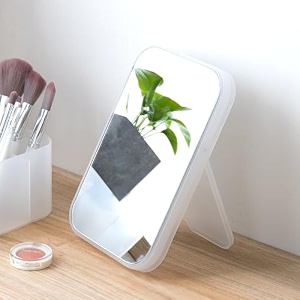 kuber industries small amp portable hand mirror for makeup - vanity table mirror with stand for women amp girls- white