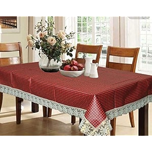 kuber industries small check print table cloth 6 seaterwaterproof dining table cover 6 seatertable protector for indoor amp outdoor 90x60 red