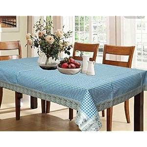 kuber industries small check print table cloth 6 seaterwaterproof dining table cover 6 seatertable protector for indoor amp outdoor 90x60 blue