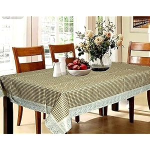 kuber industries small checks print table cloth 6 seaterwaterproof dining table cover 6 seatertable protector for indoor amp outdoor 90x60 brown