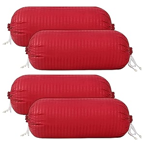 kuber industries solid bolster cover with drawstringround bedside long pillow coverdewan pillow cover set 16 x 32 bolster cover set of 4 red