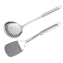 Kuber Industries Spatula &amp; Skimmer|Stainless Steel Serving Set|Nonstick Cooking Set|Utensils Cookware Gadgets for Kitchen|Pack of 2 (Silver)