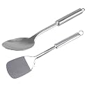 Kuber Industries Spatula &amp; Spoon|Stainless Steel Serving Set|Nonstick Cooking Set|Utensils Cookware Gadgets for Kitchen|Pack of 2 (Silver)