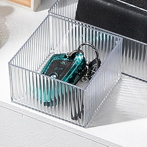 kuber industries sqaure cutlerycosmaticdesk organizerbasket for storage books toys transparent
