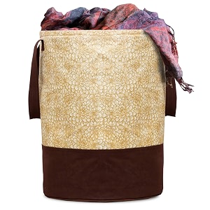 kuber industries waterproof canvas laundry baghampermetalic printed with handlesfoldable bin amp 45 liter capicitysize 37 x 37 x 46 pack of 1 brown