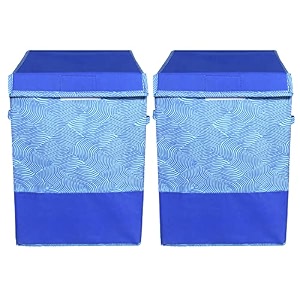 kuber industries non-woven round laundry basket for clothesmetalic print foldable toy storage organizerreinforced handle with sturdy base 45 ltrpack of 2 beige