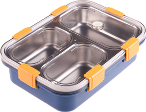 kuber industries stainless steel 3 compartments lunch boxchopstick  spoonsus304blue 3 containers stainless steel office lunch box
