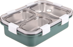 kuber industries stainless steel 3 compartments lunch boxchopstick  spoongreen 3 containers stainless steel office lunch box