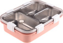 KUBER INDUSTRIES Stainless Steel 3 Compartments Lunch Box|Chopstick & Spoon|Pink 3 Containers Stainless Steel Office Lunch Box