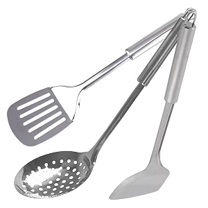 kuber industries stainless steel kitchen utensil cookware set kitchen tool- set of 3 skimmer amp spatula amp solid turner silver