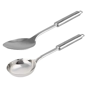 kuber industries stainless steel kitchen utensil cookware set kitchen tool- set of 2 solid spoon amp ladle silver